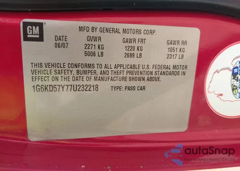 2007 Cadillac Dts V8 z USA, uszkodzony, nr VIN 1G6KD57Y77U232218